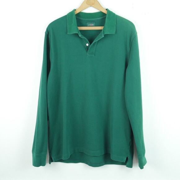 J.CREW Other - J Crew Oarsman Long Sleeve Polo Large FLAW Green Cotton Preppy Heritage Rugby